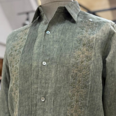 guayabera vert olive élégante été homme