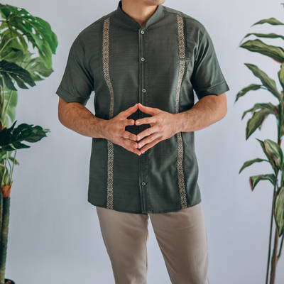 guayabera vert olive manches courtes homme