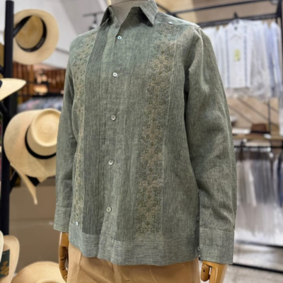 guayabera vert olive présidentielle homme lin