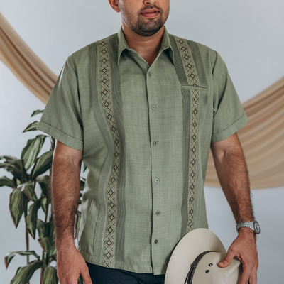 guayabera vert pistache manches courtes homme