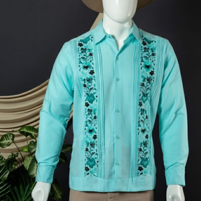 guayabera vert turquoise homme été