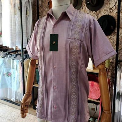 guayabera violette brodée manches courtes