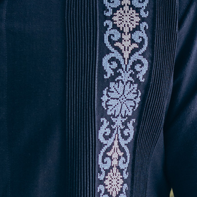 navy presidential guayabera with embroidery detail