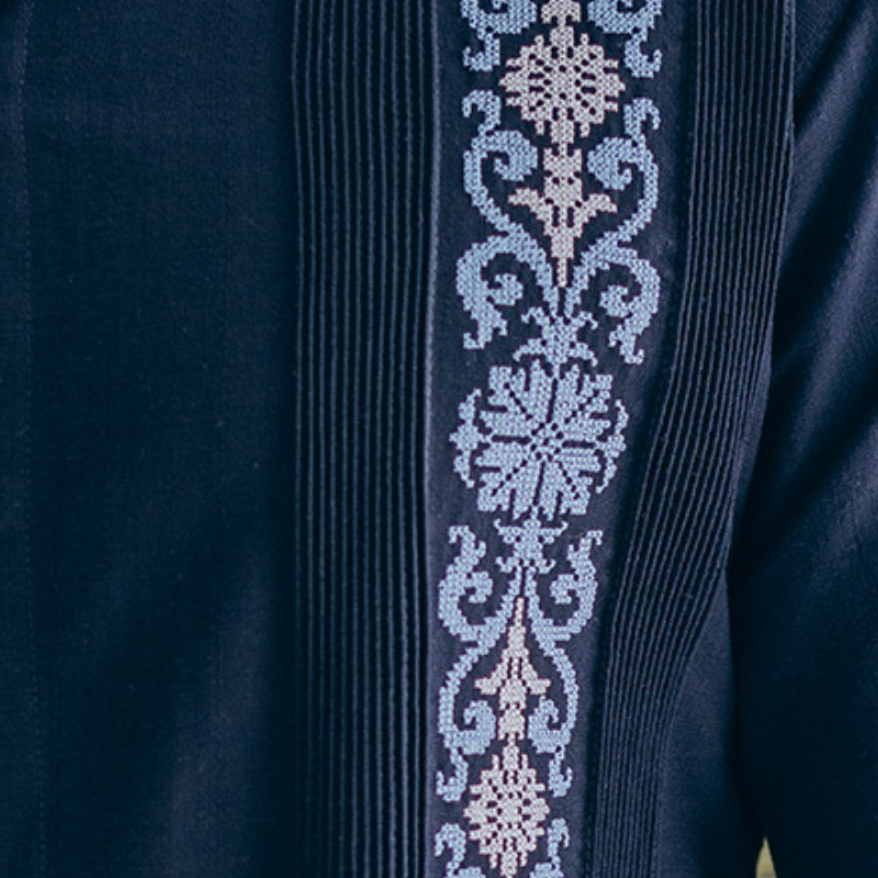 embroidered navy presidential guayabera for men
