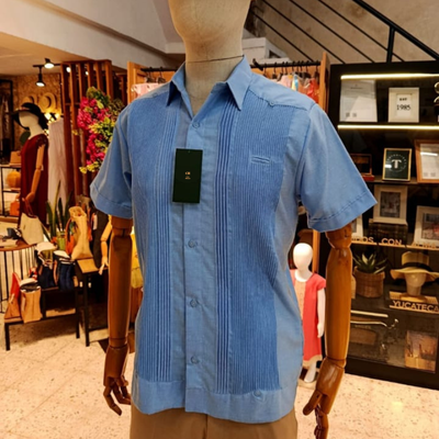 presidential blue short sleeve guayabera