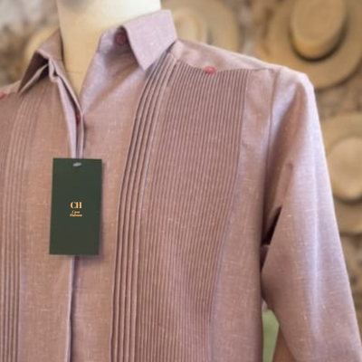 tenue mariage homme guayabera rose poudré